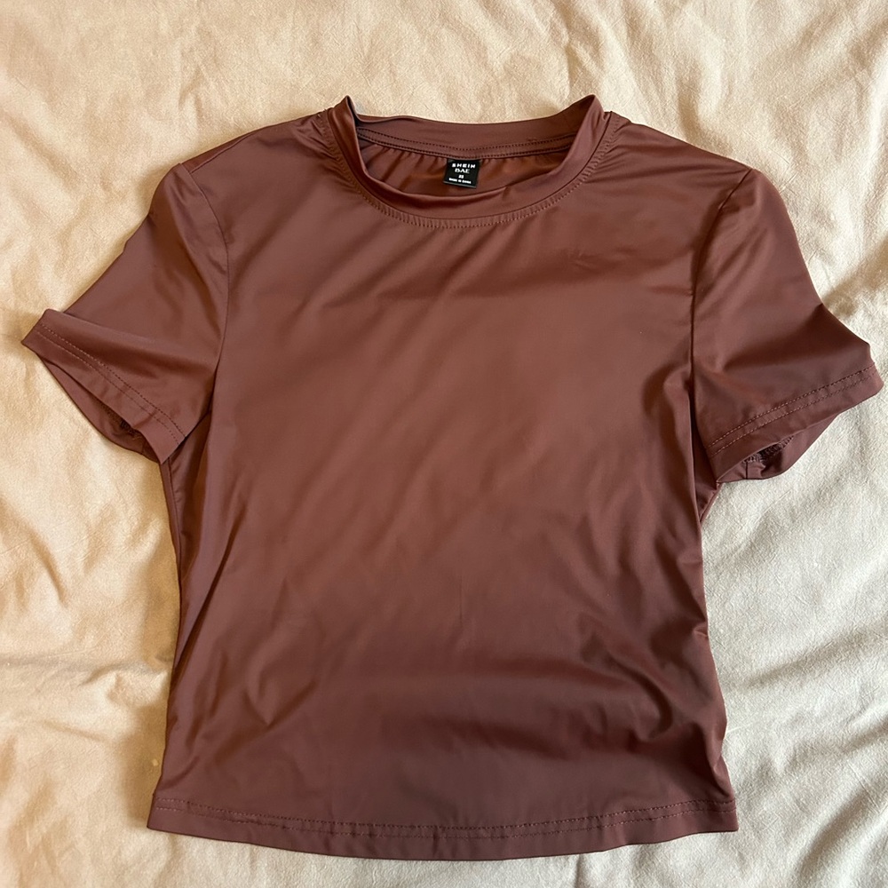 SHEIN Brown Short Sleeve Crewneck Tee